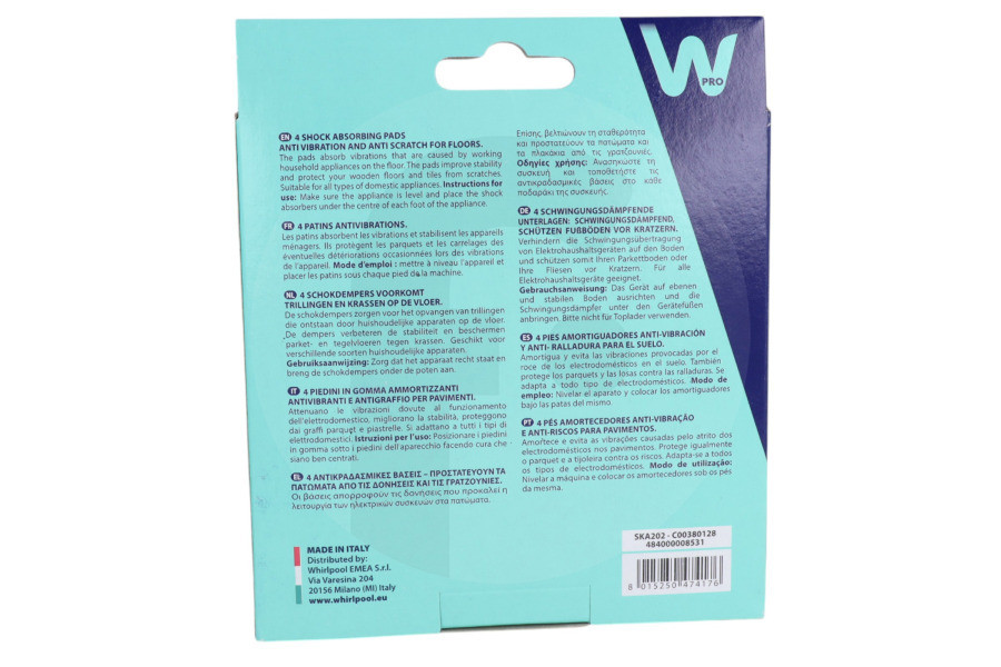 WPRO  Piedini in gomma ammortizzanti WPRO (Set di 4 pezzi) per lavatrice 484000008531, SKA202
