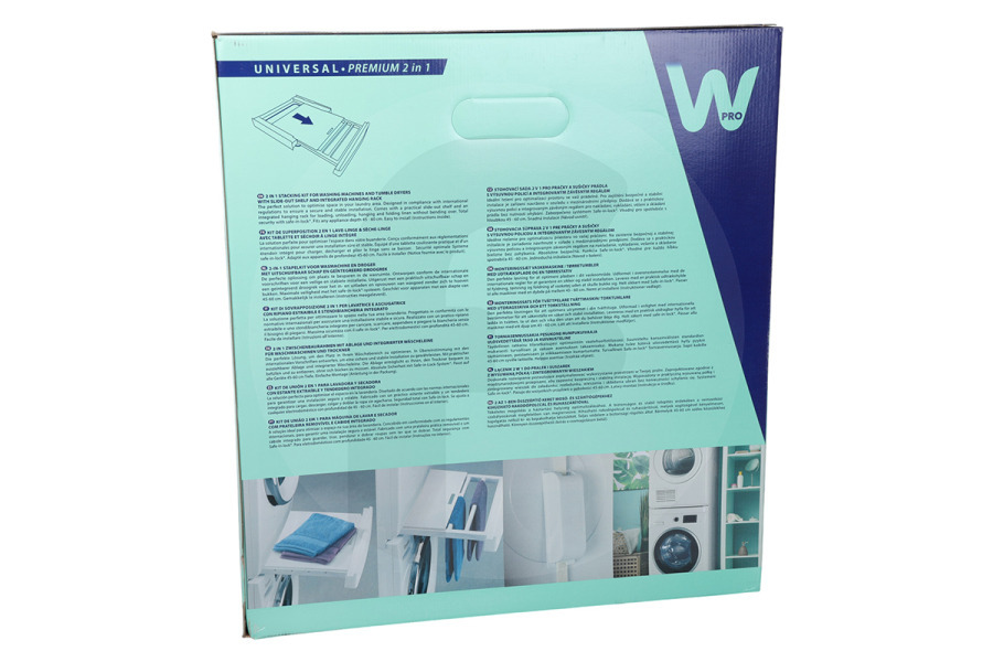 WPRO Asciugatrice WPRO Telaio intermedio universale (distanziatore, kit di impilaggio, pezzo di raccordo) con cassetto per lavatrice e asciugatrice 484000008545