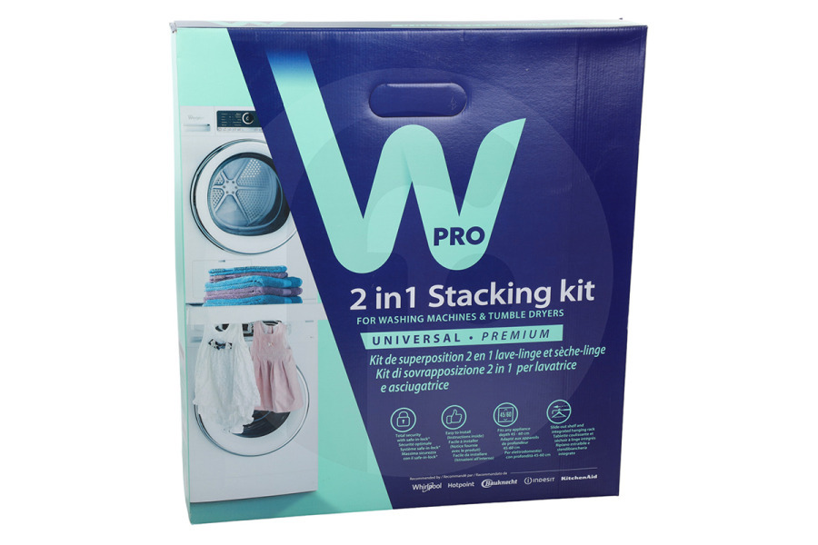WPRO Asciugatrice WPRO Telaio intermedio universale (distanziatore, kit di impilaggio, pezzo di raccordo) con cassetto per lavatrice e asciugatrice 484000008545
