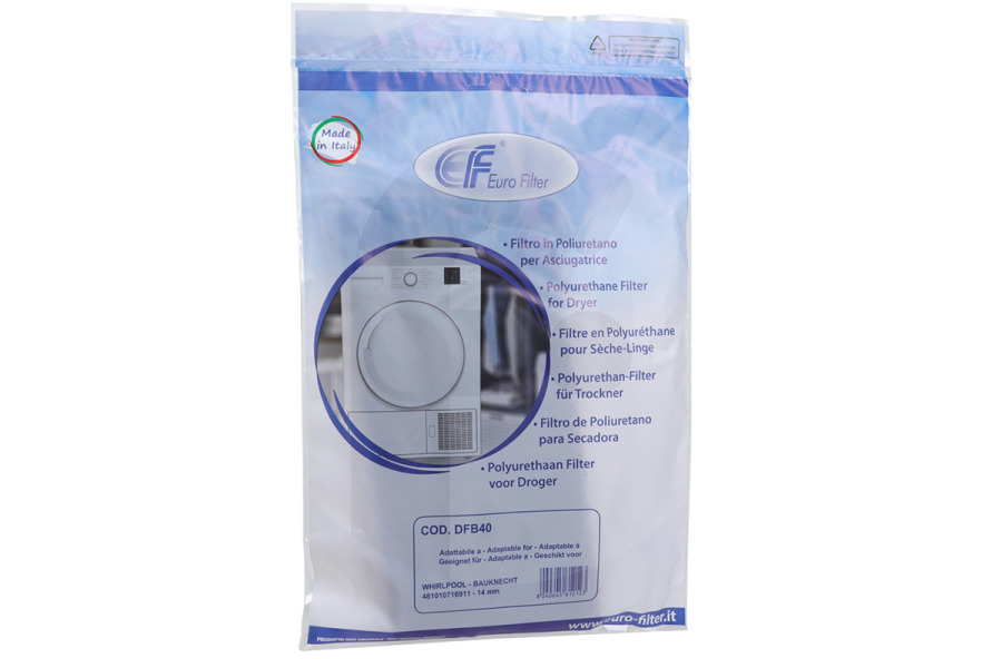 Alternative Trockner Filter (Schaumfilter, Schwammfilter) vom Kondensator für u.a Bauknecht Trockner 481010345281