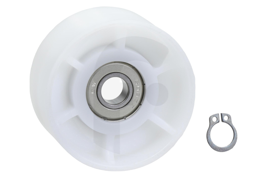 Constructa Secadora Polea tensora (rueda tensora) con anillo de seguridad blanca para, entre otros, Bosch, Siemens secadora 632045, 00632045  apto para entre otros WT46W363, WT46E304, WTW86363