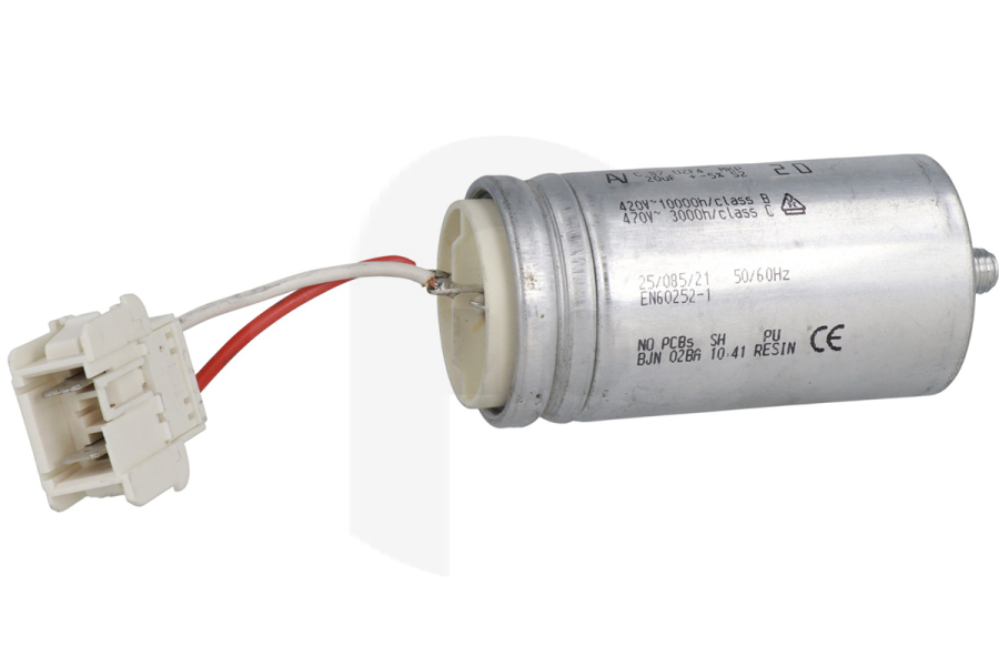 Beko condensador (condensador de arranque) 20uF incl. enchufe secadora 2975070600 apto para entre otros DR8532GX0, DS7335PX0