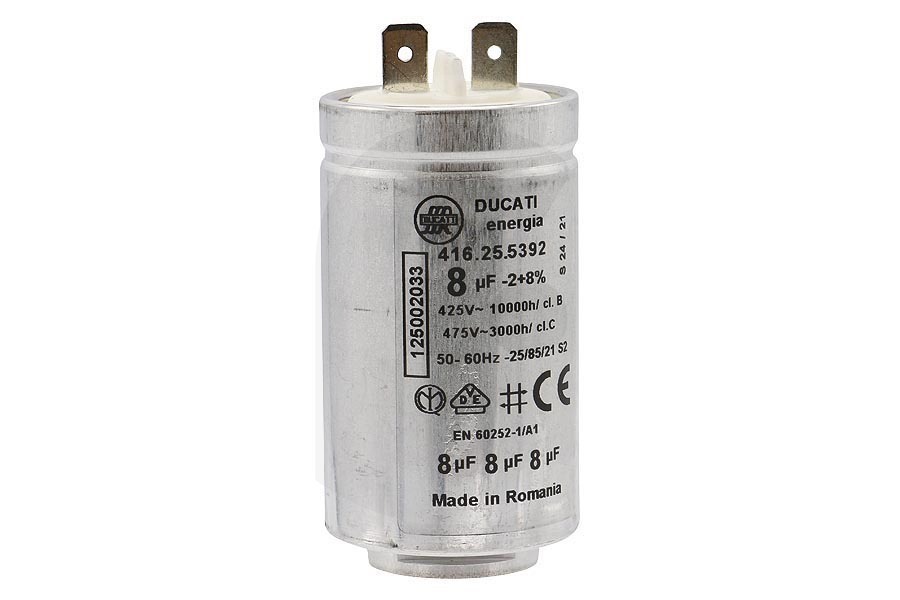 Curtiss Secadora Condensador (condensador de arranque) 8uF para, entre otros, Zanussi secadora 1250020334 apto para entre otros TDE4224, LTH55400, TDS372