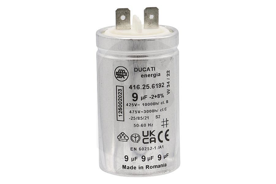 Marijnen Asciugatrice Condensatore (condensatore di avviamento) 9uF per, tra gli altri, Zanussi asciugatrice 1250020227 adatto a tra cui TDS583T, TCS673T, KE2040