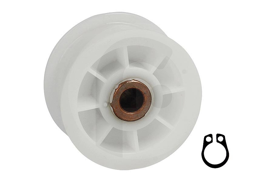 Haier Secadora Haier rodillo tensor de correa (rueda tensora de correa) blanco incl. clip de montaje secadora 49046073, 0180800243A apto para entre otros HD8001S, HD7003DE, HD90B636