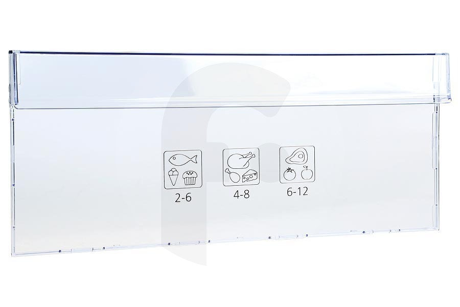 Beko lado frontal (panel, tapa del compartimento congelador) del cajón del congelador, superior, transparente, congelador 445x190mm 5906370300 apto para entre otros RFNE270L23W