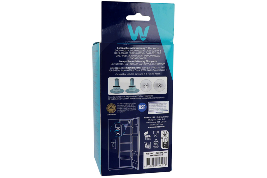 WPRO Frigorífico Filtro de agua WPRO APP100 para refrigerador 484000000513