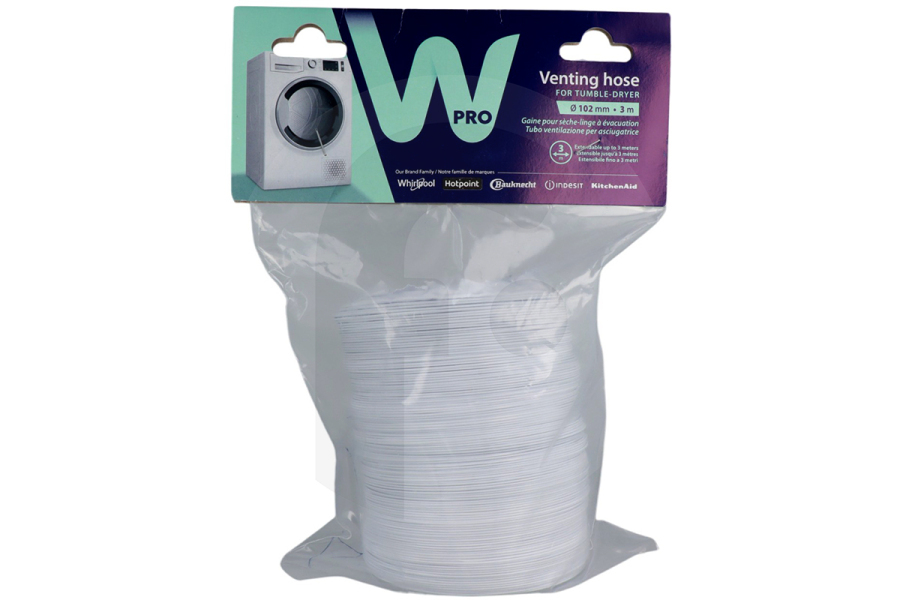 Progress Trockner WPRO Abluftschlauch 100erR 3m, weiß, Netz (PVC-Schlauch) für Trockner 482253027271