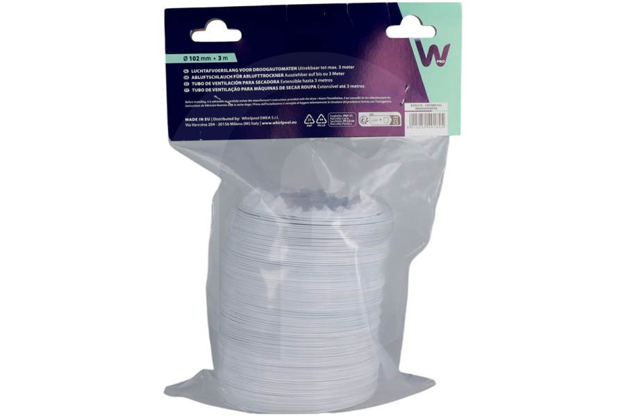 Progress Trockner WPRO Abluftschlauch 100erR 3m, weiß, Netz (PVC-Schlauch) für Trockner 482253027271