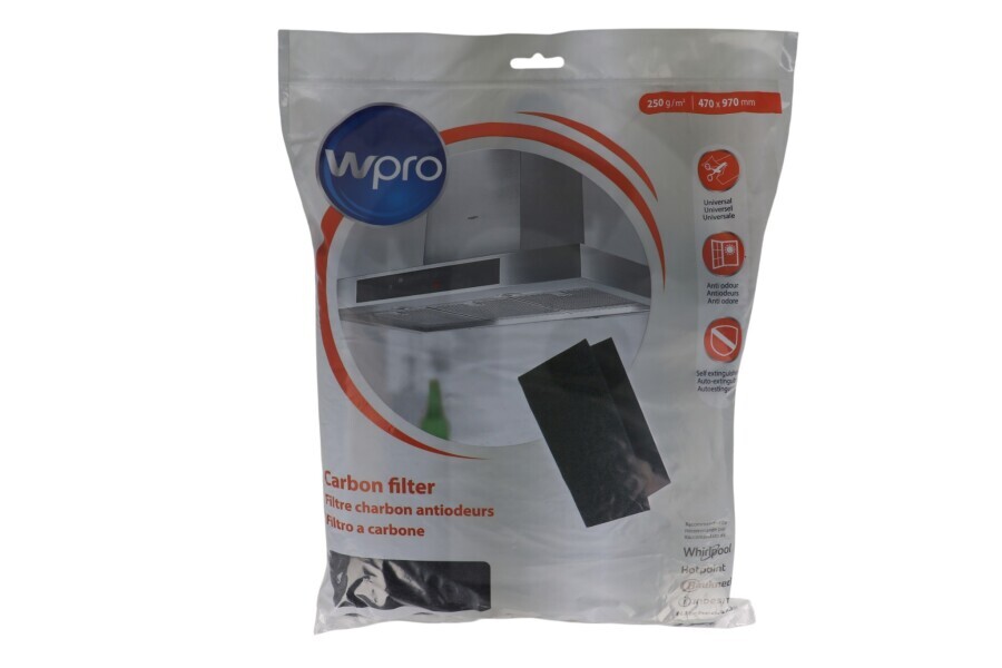 WPRO Campana extractora Filtro de carbón WPRO UCF017 para campana extractora 484000008525 apto para entre otros Dim. 470 x 970 mm