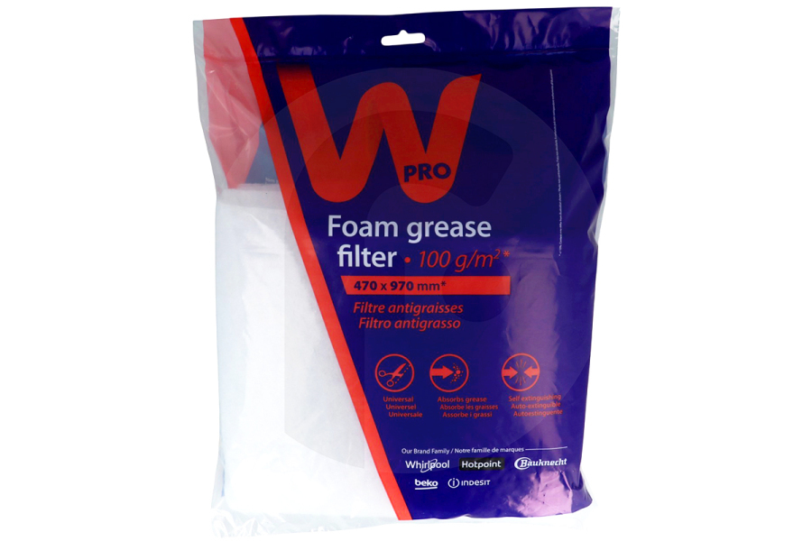 WPRO Campana extractora Filtro (normal) campana extractora 484000008527, UGF018 apto para entre otros Dim. 470 x 970 mm