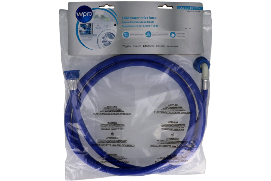 WPRO Lavatrice WPRO Tubo di carico (carico 2,5m) lavatrice TAF258, 481953028934 adatto a tra cui R / H + sigillo
