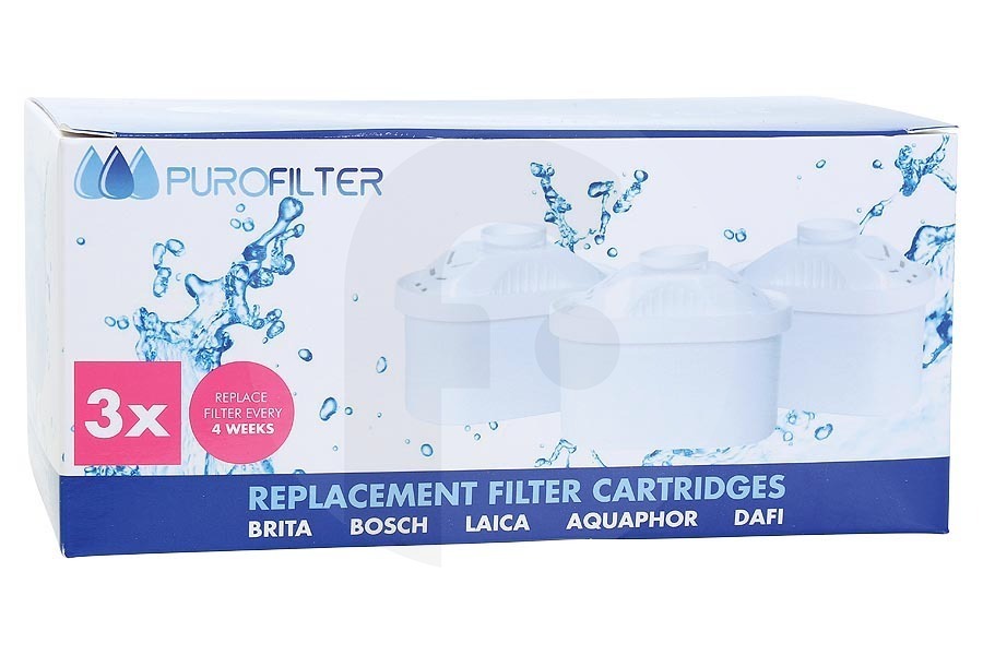 Purofilter Caraffa filtrante Eurofilter filtro acqua (cartuccia filtrante) anticalcare 3 pz. per caraffa filtrante per l'acqua Brita Maxtra e altre 65UN01