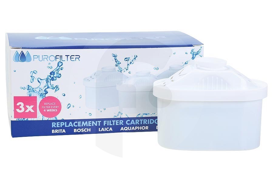 Purofilter Eurofilter filtro acqua (cartuccia filtrante) anticalcare 3 pz. per caraffa filtrante per l'acqua Brita Maxtra e altre 65UN01 adatto a tra cui Brita Maxtra