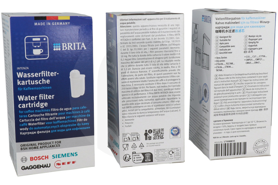 Brita Macchina del caffè TCZ7003 Filtro dell’acqua Brita Intenza, 3 pezzi per macchina da caffè Brita 17008836