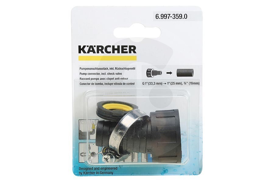 Karcher Bomba sumergible Kärcher Pieza de conexión de bomba, incluye válvula de retyción, pequeña  3/4" y 1" Bomba sumergible 6.997-359.0, 69973590 apto para entre otros 3/4", 1"