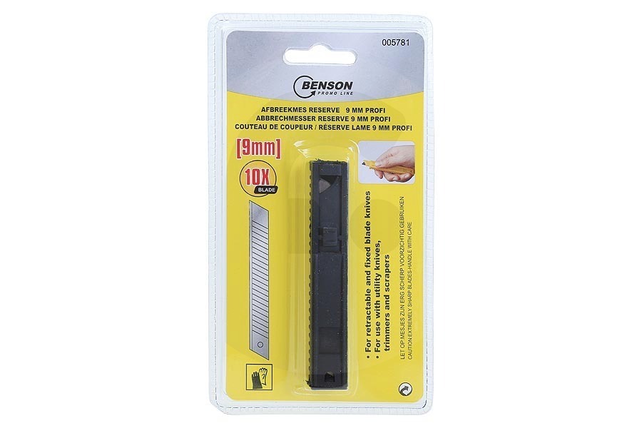 Benson 005781 cuchillas de repuesto para cuchillo retráctil 10 unidades 9mm apto para entre otros cuchillo de uso general