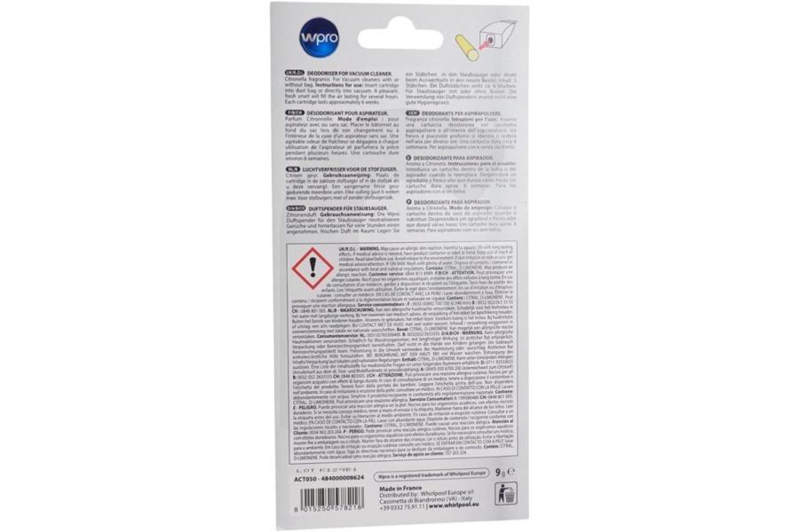 WPRO Aspirapolvere WPRO Bastoncini profumati (deodorante per ambienti) limone ACT050 5 pezzi aspirapolvere 484000008624