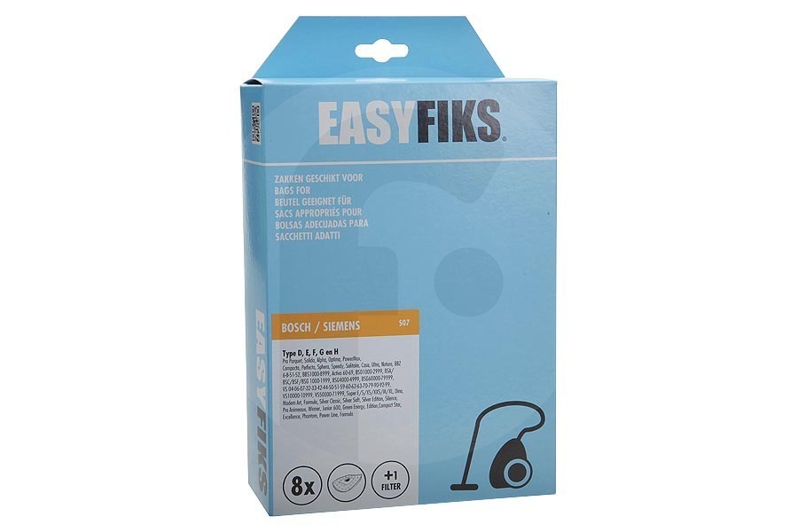 Panasonic Aspiradora Easyfiks Type D / E / F / G / H (S07) bolsas para aspiradora (bolsas para polvo) 8 piezas incl. 1 filtro aspiradora 461407 apto para entre otros Estados Unidos 52-58-Optima