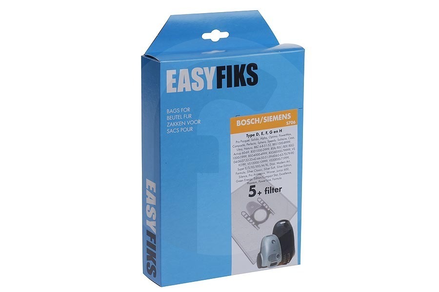 Panasonic Aspiradora Easyfiks Type D / E / F / G / H (S706) bolsas para aspiradora (bolsas para polvo) 5 piezas incl. 1 filtro aspiradora 461407 apto para entre otros Estados Unidos 52-58-Optima Micro Fle