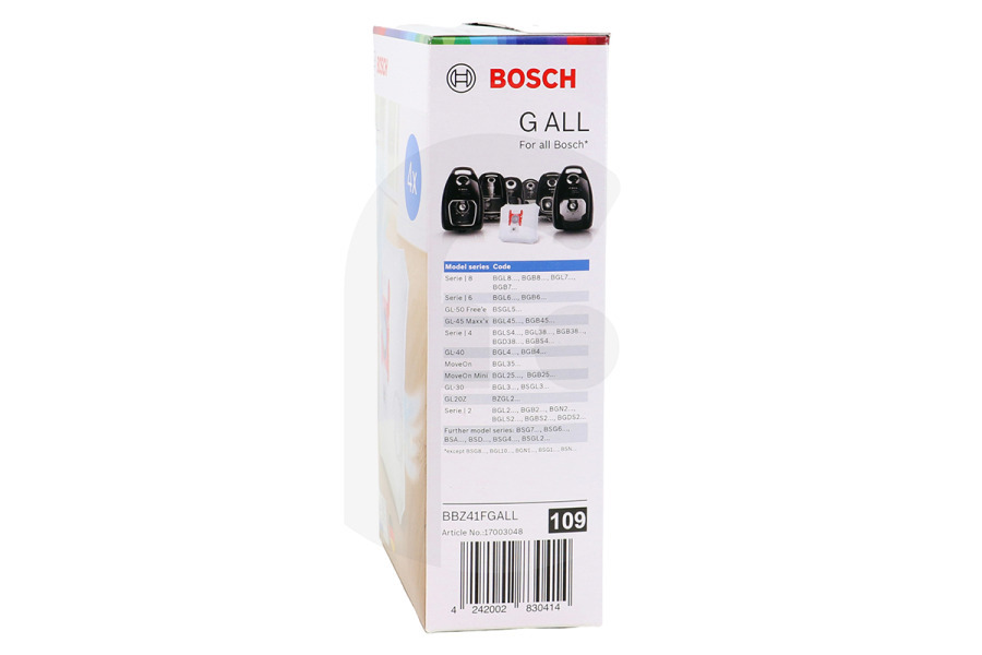 Bosch Aspirapolvere Sacchetti per aspirapolvere (sacchetti raccoglipolvere) 4 pezzi Tipo G per Bosch, Siemens e altri aspirapolvere 17003048