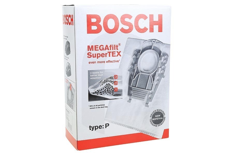 Bosch Aspirapolvere Bosch MEGAfilt SuperTEX tipo P sacchetti per aspirapolvere (sacchetti di polvere) 5 pezzi aspirapolvere 462586, 00462586 adatto a tra cui Modelli di aspirapolvere BSG8