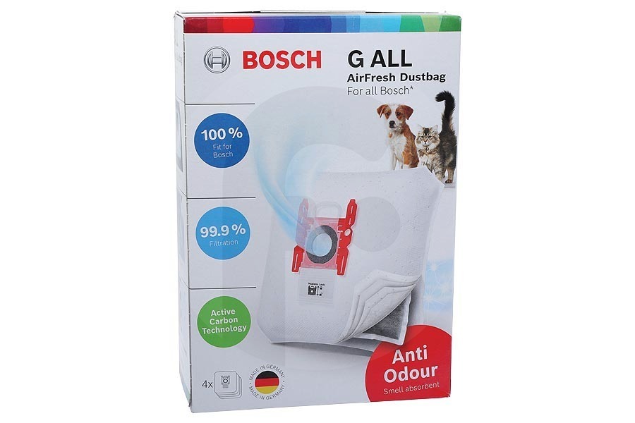 Bosch Aspiradora Type G bolsas de aspiradora (bolsas para el polvo) Anti Odour 4 uds. para Bosch, Siemens y otros aspiradora 17002915 apto para entre otros Todo tipo de la serie G