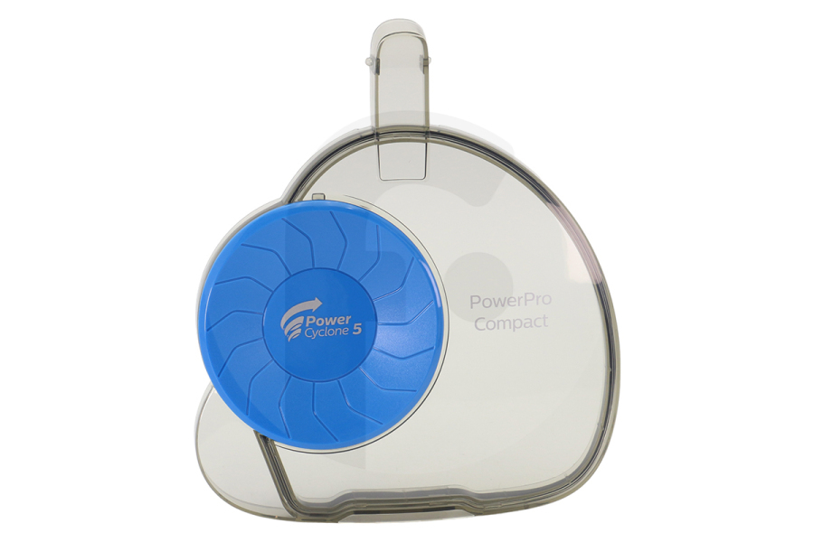 Philips tapa del contenedor de polvo extraíble (depósito, receptáculo) PowerPro Compact Power Cyclone 5 transparente y azul aspiradora 996510076954 apto para entre otros FC9331/09, FC9332, FC9329, FC9352
