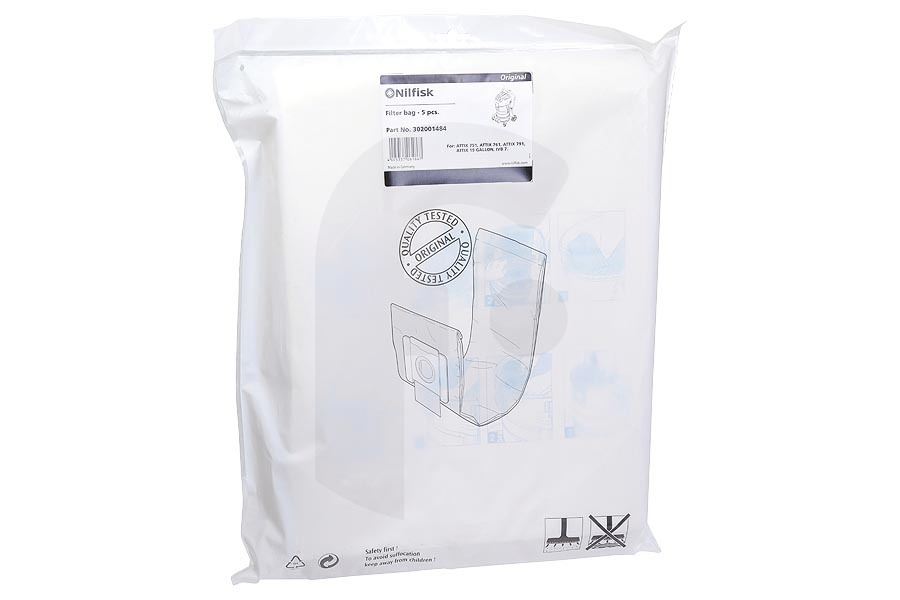 Nilfisk Aspiradora Nilfisk bolsas de papel para el polvo (bolsas para el polvo) 5 piezas aspiradora 302001484 apto para entre otros Attix 751, 761