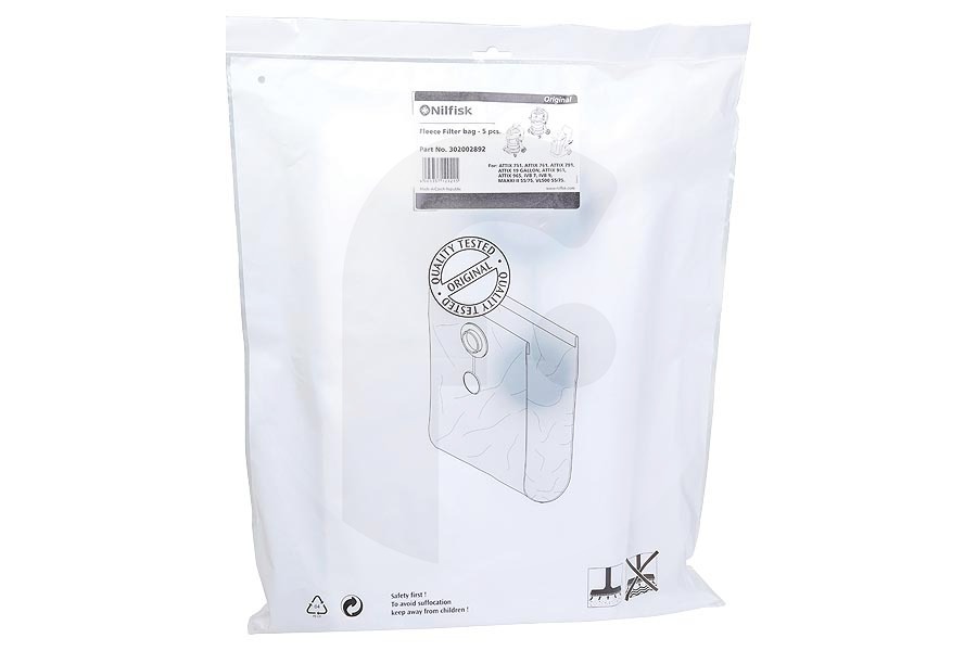 Nilfisk Aspiradora Nilfisk bolsas para el polvo para aspiradora (bolsas para el polvo) 5 piezas aspiradora 302002892 apto para entre otros Alto Attix 751, 761
