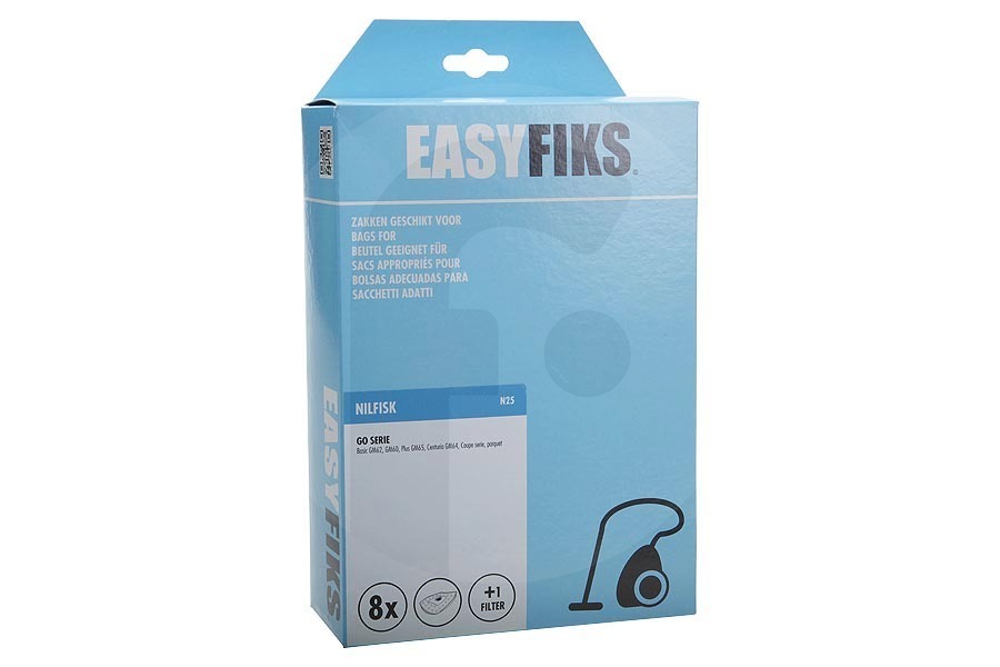 Nilfisk Aspiradora Easyfiks Go serie (NI25) bolsas para aspiradora (bolsas para polvo) para Nilfisk 8 piezas incl. 1 filtro aspiradora 78602600 apto para entre otros Coupe, Go, Neo, One