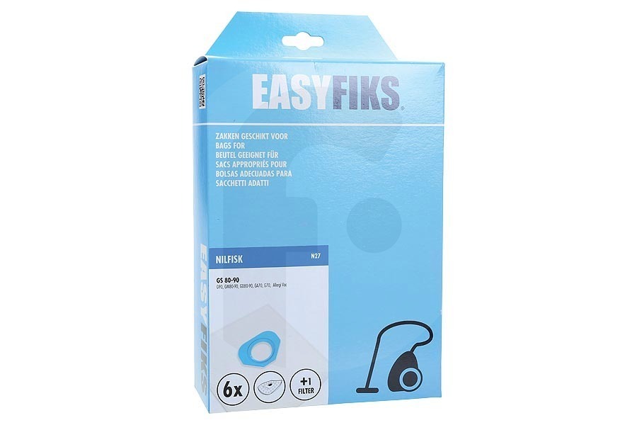 Nilfisk Aspiradora Easyfiks GM 80 / GS 80 / GS 90 (N27) bolsas para aspiradora (bolsas para polvo) para Nilfisk 6 piezas incl. 1 filtro aspiradora 82095000 apto para entre otros GS-80-90 GA 70 GD90