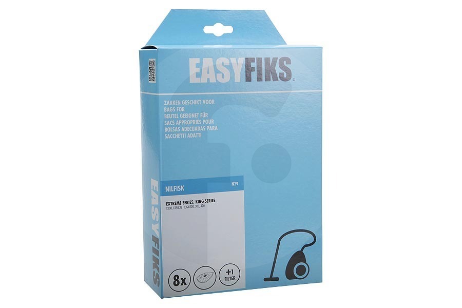 Nilfisk Aspiradora Easyfiks Extreme series / King series (NI29) bolsas para aspiradora (bolsas para polvo) para Nilfisk 8 piezas incl. 1 filtro aspiradora 1470286500 apto para entre otros X110 Extreme, serie Rey