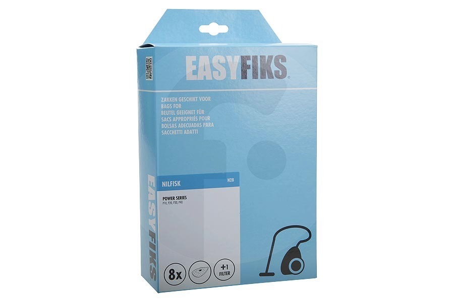 Nilfisk Aspiradora Easyfiks Select series / Power series (NI28) bolsas para aspiradora (bolsas para polvo) para Nilfisk 8 piezas incl. 1 filtro aspiradora 1470416500 apto para entre otros Poder 10/20/30/40
