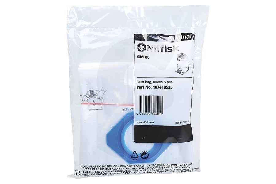 Nilfisk Aspiradora Nilfisk GM80 bolsas de aspiradora (bolsas para el polvo) 5 uds. aspiradora 107418525 apto para entre otros GM80