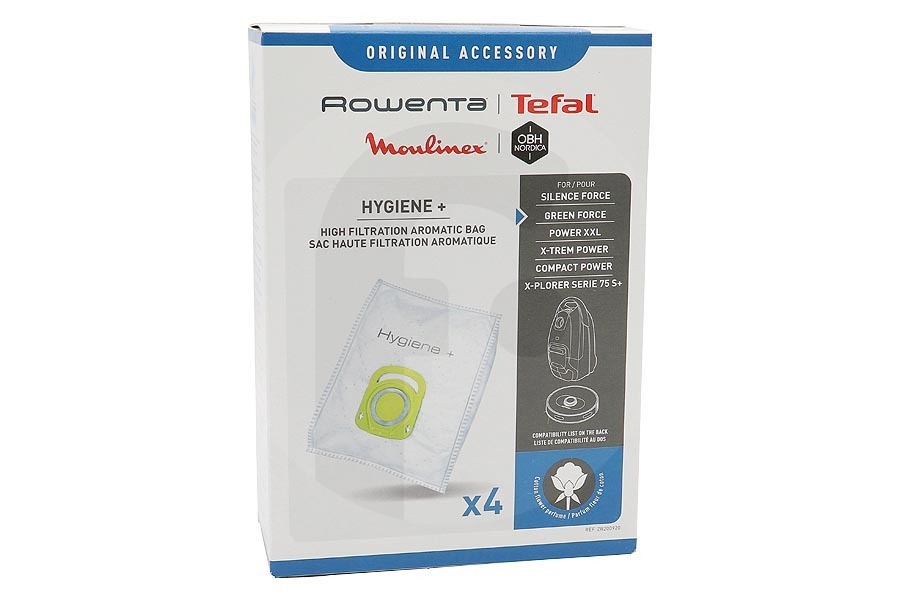Rowenta Aspiradora Bolsas para aspiradora (bolsas para el polvo) Higiene + Aromáticas 4 uds. para Rowenta, Tefal y otros aspiradora ZR200920 apto para entre otros Silence Force Compact RO639