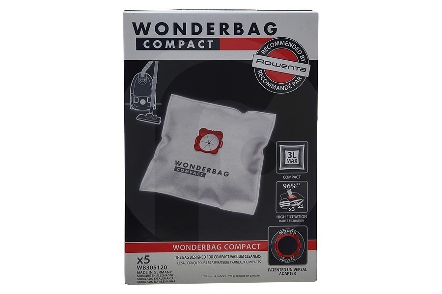 Rowenta Aspiradora Wonderbag Compact Bolsas Aspiradora WB305120 apto para entre otros aspiradoras compactas hasta 3 litros