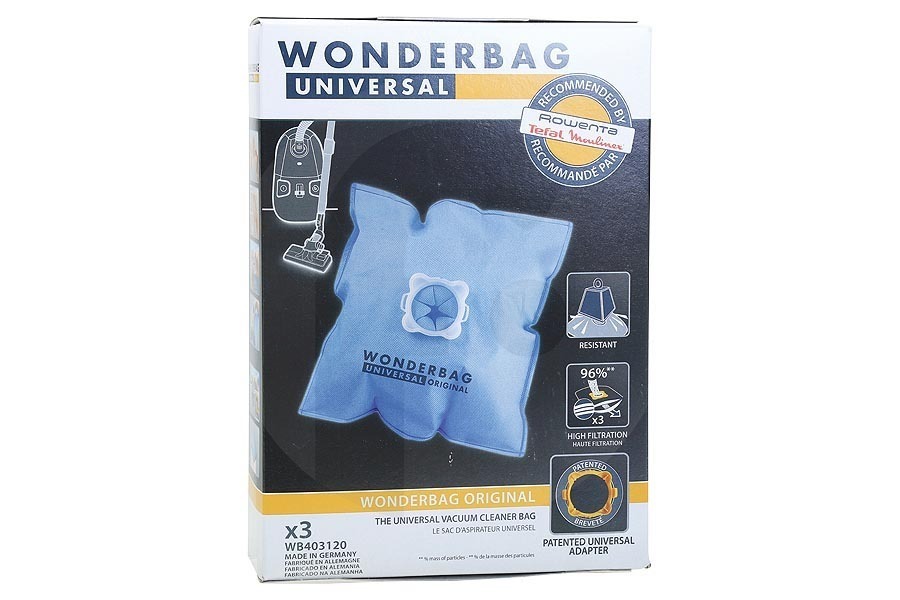 Rowenta Aspiradora Wonderbag Universal Original Bolsas Aspiradora WB403120 apto para entre otros aspiradoras compactas hasta 3 litros