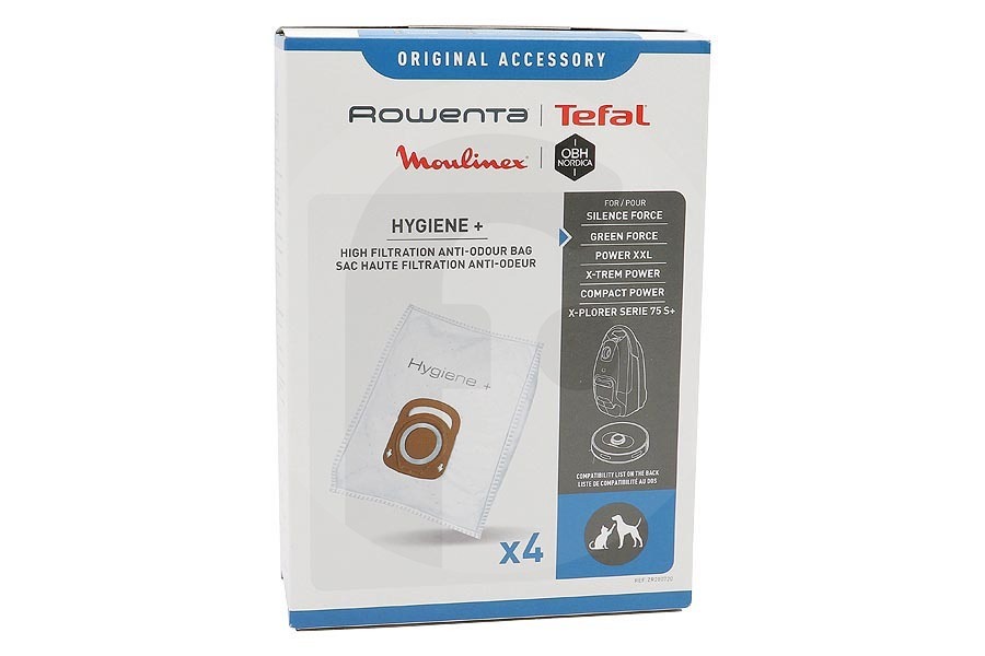 Rowenta Aspiradora Rowenta / Tefal / Moulinex Hygiene + Anti-Odour ZR200720 bolsas para aspiradora (bolsas para polvo) 4 piezas aspiradora ZR200720, ZR-200720 apto para entre otros Silence Force 4A, X-trem Power, Compact Power