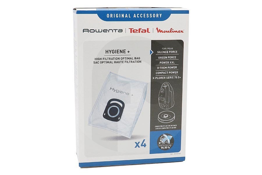 Rowenta Aspiradora Rowenta / Tefal / Moulinex Hypgiene + Optimal ZR200540 bolsas para aspiradora (bolsas para polvo) 4 piezas aspiradora ZR200540, ZR-200540 apto para entre otros Silence Force 4A, X-trem Power, Compact Power