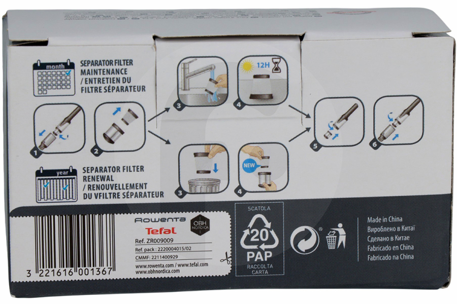 Rowenta Aspirapolvere Filtro di separazione 2 pezzi lavabile per Rowenta, Tefal e altri aspirapolvere portatile ZR009009