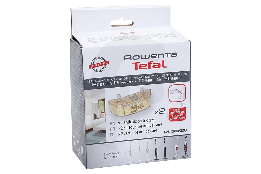 Rowenta Pulitore a vapore e Scopa a vapore Cartuccia anticalcare (decalcificante) 2 pezzi per Rowenta e altri lavapavimenti a vapore e acqua ZR005803