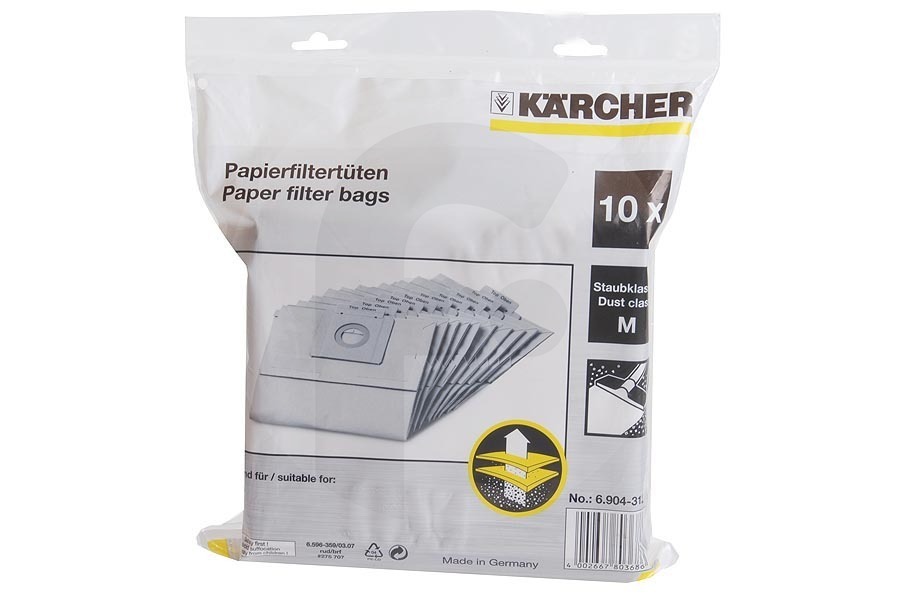 Karcher 69043120 Aspiradora Kärcher 6.904-312.0 Bolsas Aspiradora apto para entre otros T12 / 1, T12