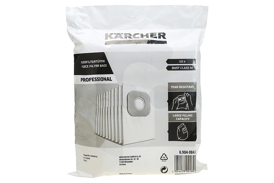 Karcher Aspirapolvere Kärcher sacchetti per aspirapolvere in pile (sacchetti di polvere) Dust class M 10 pezzi aspirapolvere multifunzione (aspirapolvere secco e umido, aspirapolvere industriale) 69040840, 6.904-084.0 adatto a tra cui T7/1 Classic, T8/1 litro, ProT 200