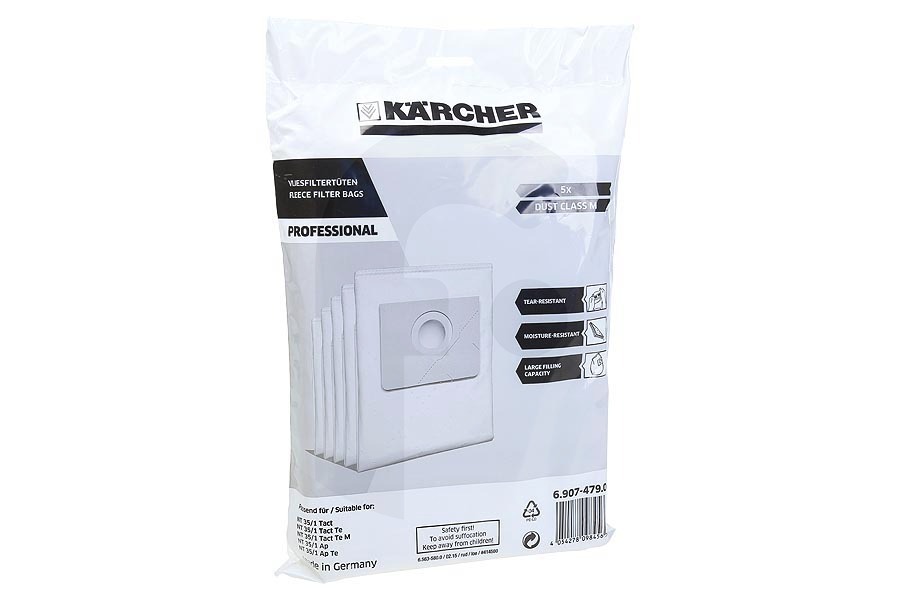 Karcher Aspirapolvere Kärcher Professional 6.907-479.0 sacchetti per aspirapolvere in pile (sacchetti di polvere) Dust class M 5 pezzi aspirapolvere 69074790, 6.907-479.0