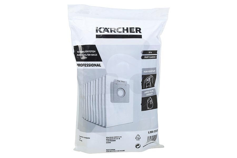 Karcher Aspirapolvere Kärcher Professional 6.904-335.0 sacchetti per aspirapolvere in pile (sacchetti di polvere) Dust class M 10 pezzi aspirapolvere 69043350, 6.904-335.0 adatto a tra cui T7/1, T9/1 Bp