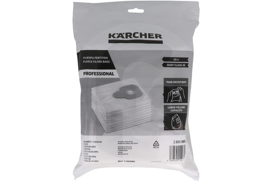 Karcher Aspiradora Kärcher Bolsas de aspiradora de fieltro 10 unidades para aspiradora 2.885-908.0, 28859080 apto para entre otros T10/1, T15/1