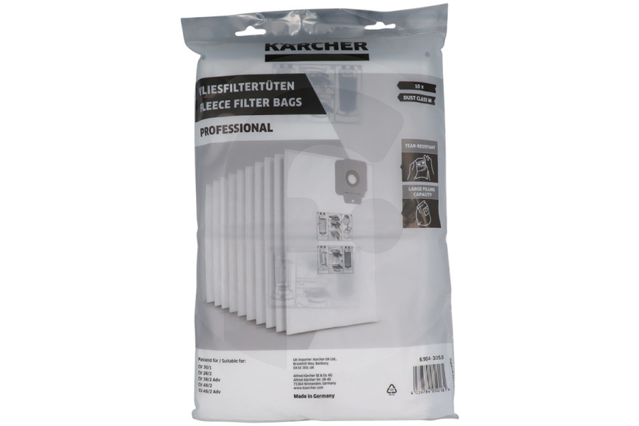 Karcher Aspiradora Kärcher Bolsas de aspiradora de fieltro 10 unidades para aspiradora 6.904-305.0, 69043050 apto para entre otros CV30/1, CV48/2