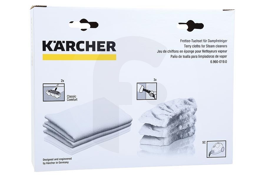 Karcher Limpiadora de vapor y mopa a vapor Kärcher Kit de paños (2 paños de limpieza para el suelo + 3 paños de tejido rizado) Limpiadora a vapor 6.960-019.0, 69600190