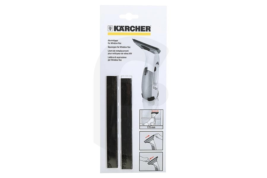 Karcher Limpiadora de cristales Kärcher borde de goma de repuesto 170 mm 2 piezas limpiacristales, Window Vac 2.633-104.0, 26331040 apto para entre otros WV50, WV75, WV2, WV5